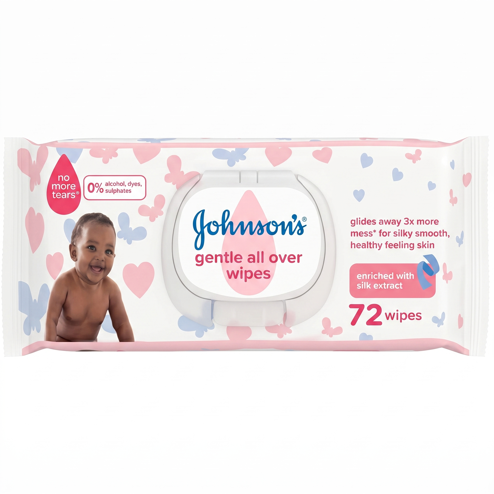 Johnson's Gentle All Over Baby Wipes – 72 Wipes Pack 2 Wipes on white