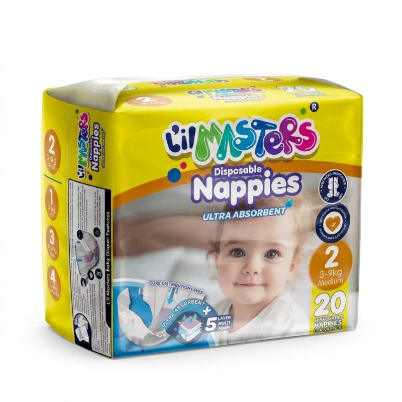 L'il Masters Disposable Nappies Size 2 – Ultra Absorbent, 20 Pack