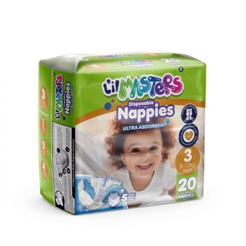 Lil Masters Disposable Nappies Size 3 Ultra Absorbent 20 Pack L'il Masters Disposable Nappies Size 3 – Ultra Absorbent, 20 Pack